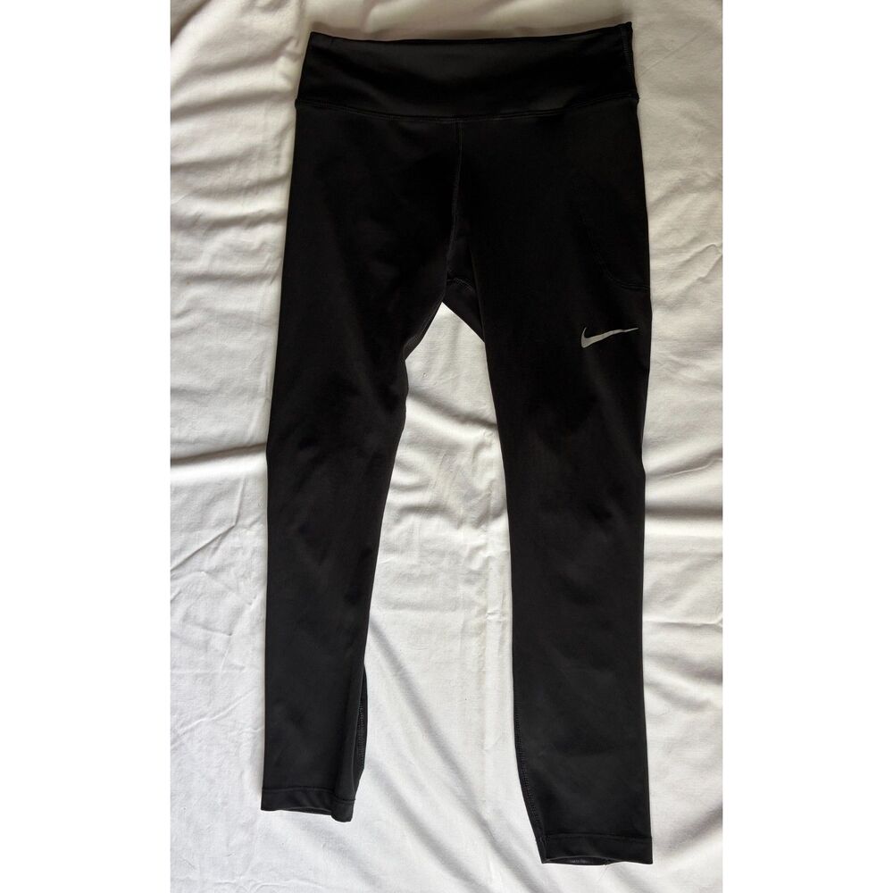 Nike Dri-FIT Running Leggings Women's Medium Black Mesh Panels Back Zipper Pocke